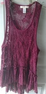 Lace tank top.  Maroon.  Flares at bottom.
